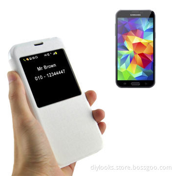 Refurbished Oracle Texture Horizontal Flip Leather Case with Call Display ID, for Samsung Galaxy S5